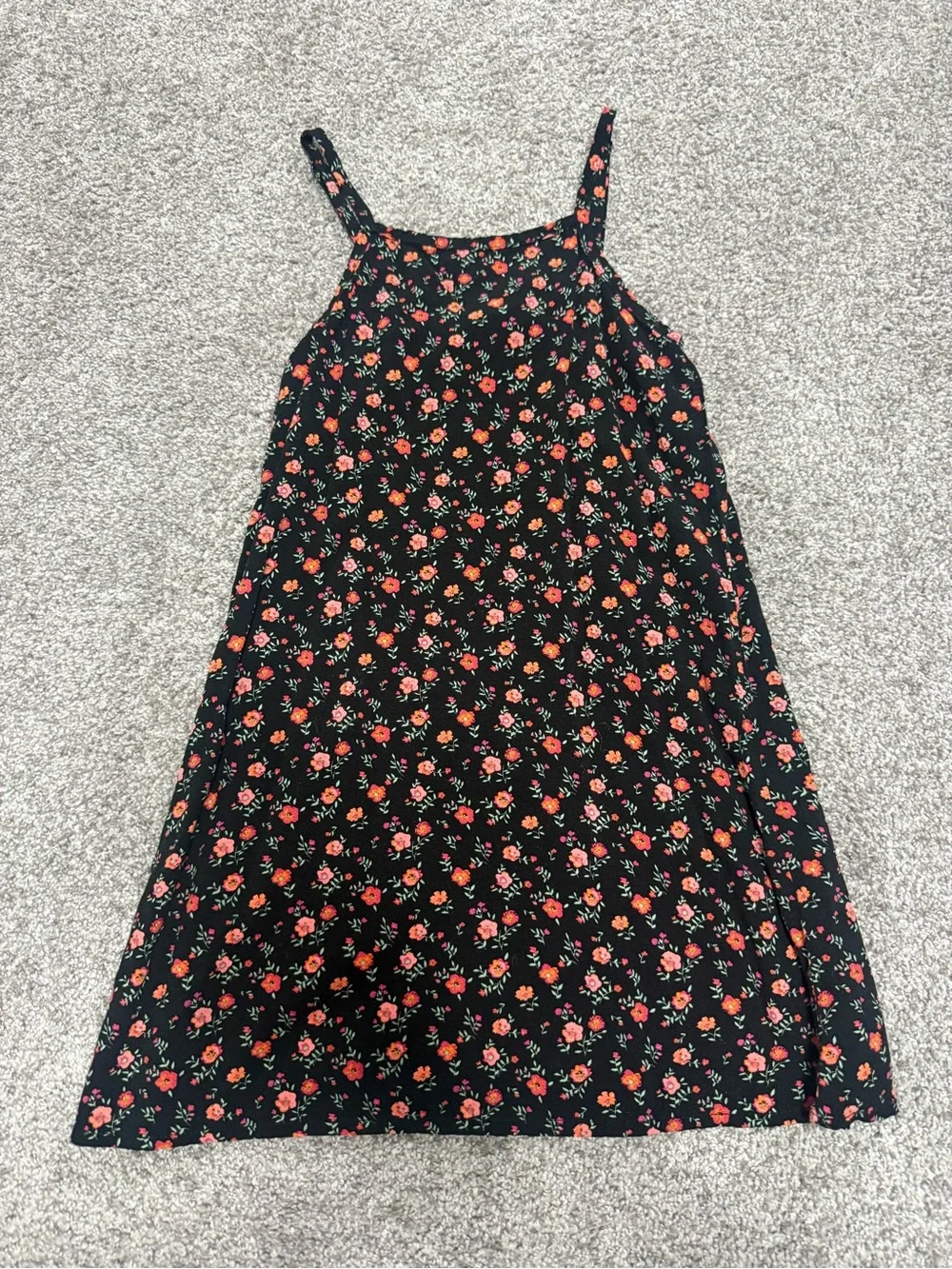 art class Black Floral Sundress with Pink & Orange Blooms